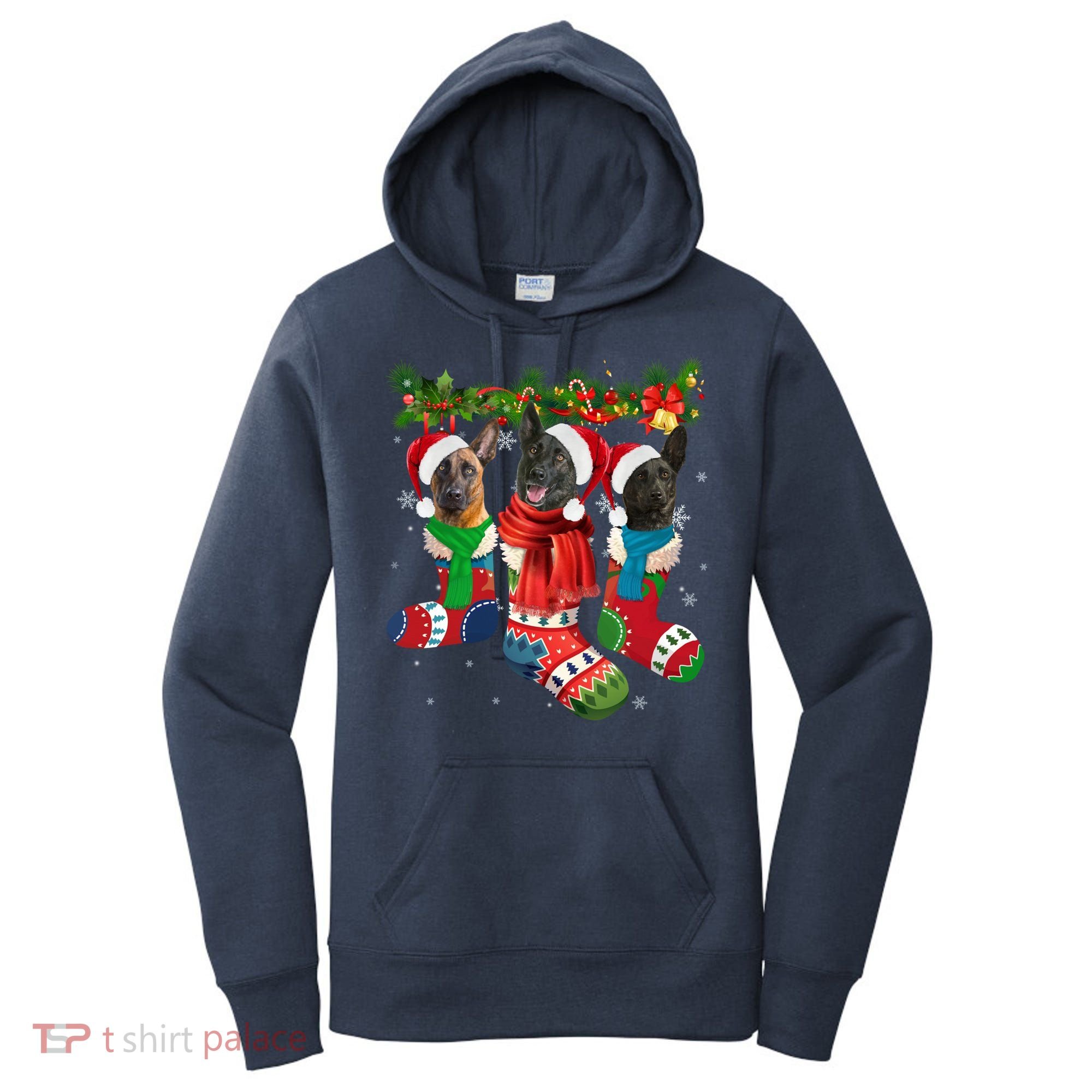 Three Dutch Shepherds In Christmas Socks Women's Hoodie