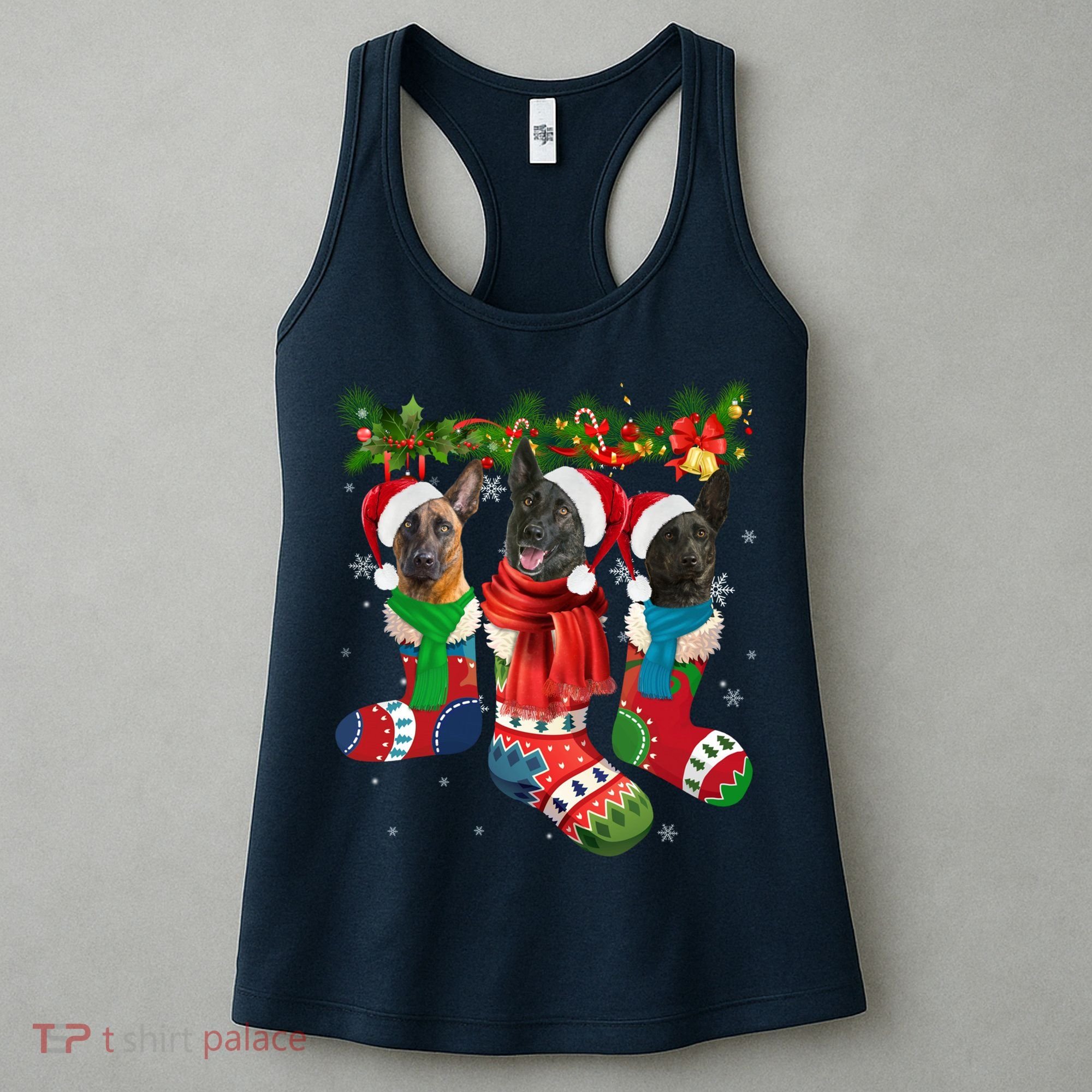 Three Dutch Shepherds In Christmas Socks Women's Tank Top