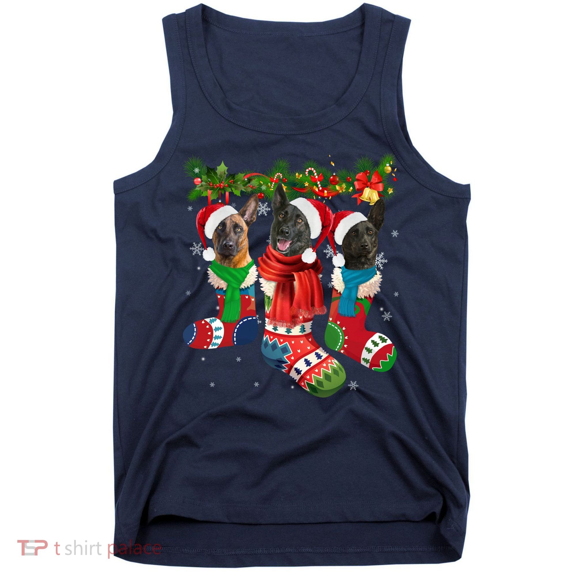 Three Dutch Shepherds In Christmas Socks Tank Top