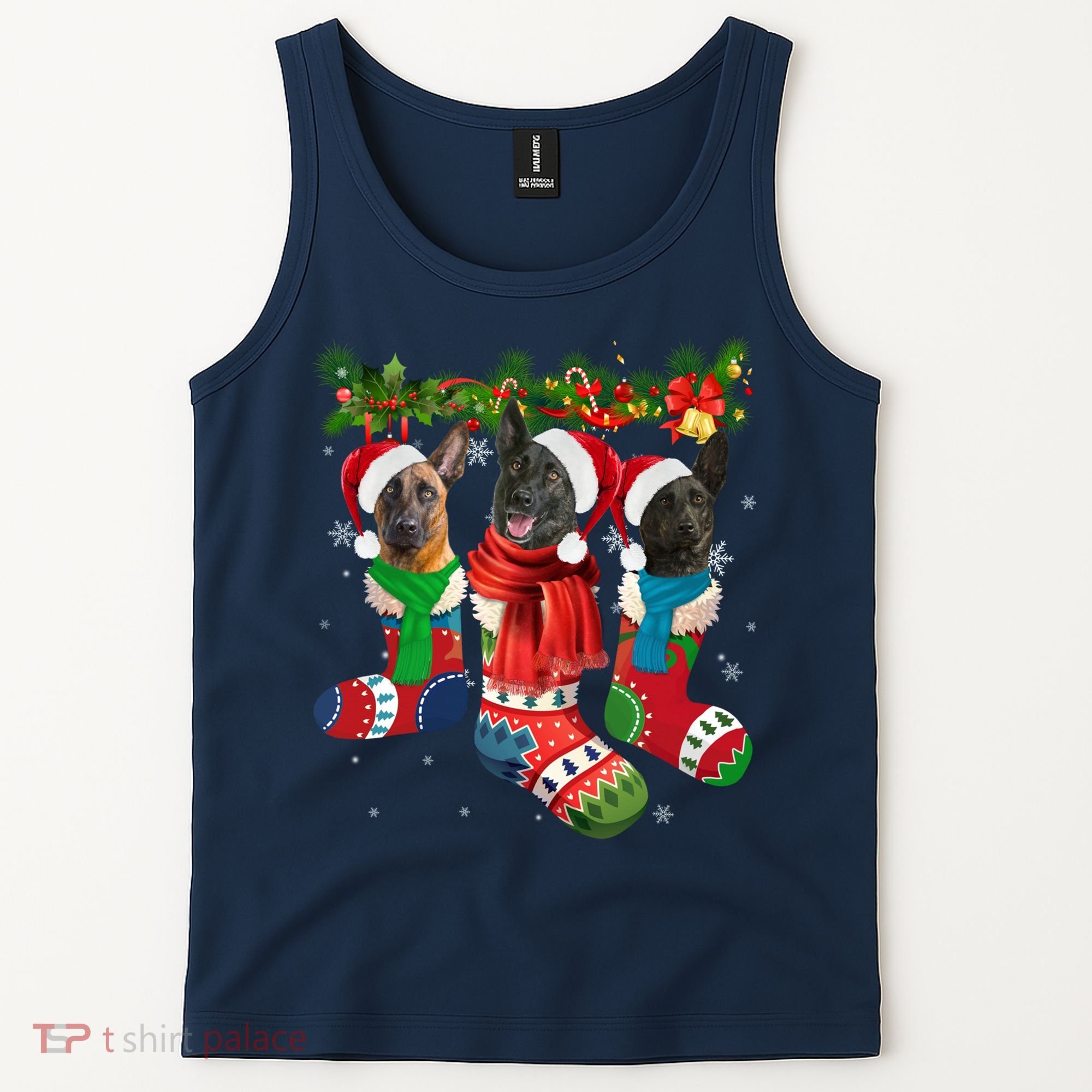 Three Dutch Shepherds In Christmas Socks Tank Top