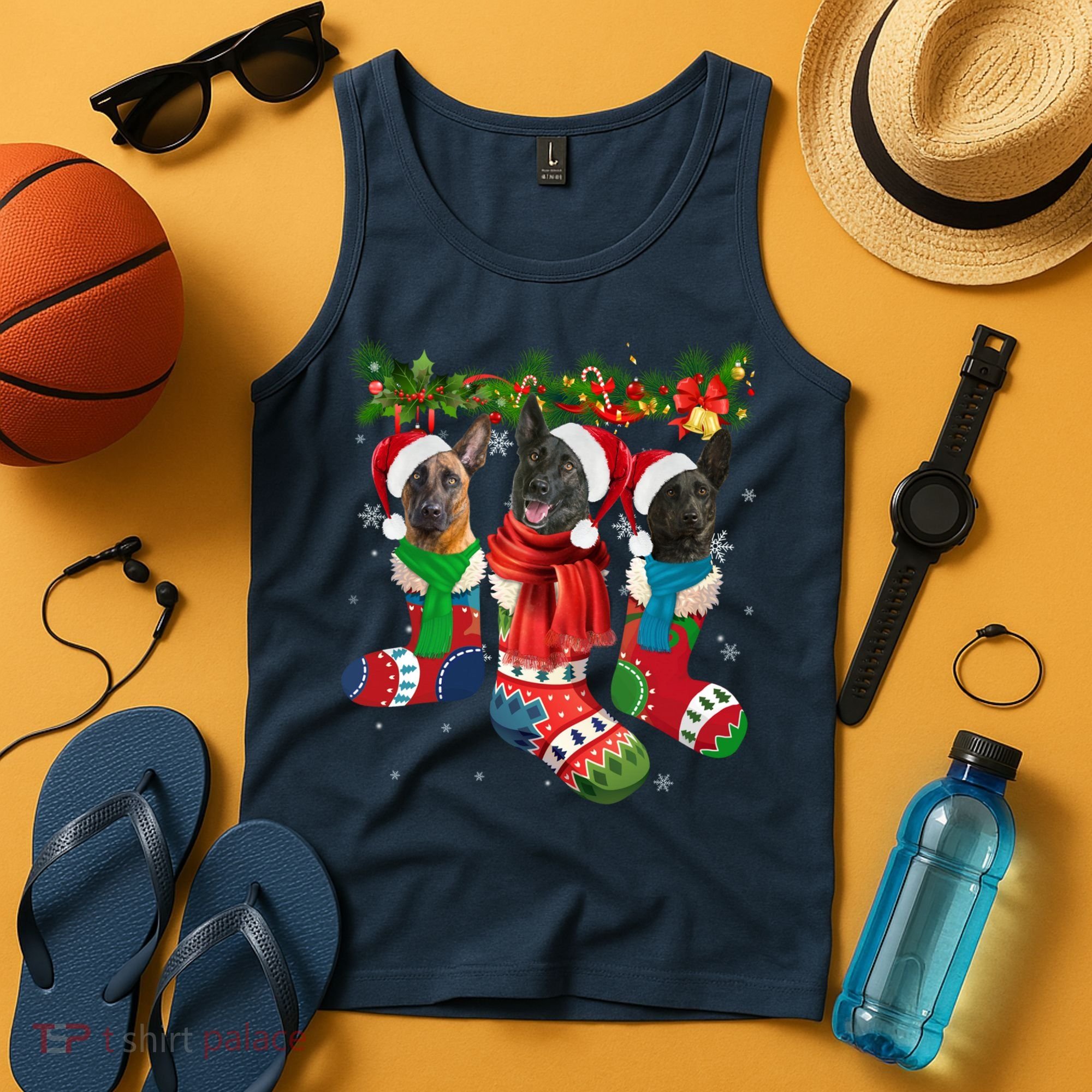 Three Dutch Shepherds In Christmas Socks Tank Top