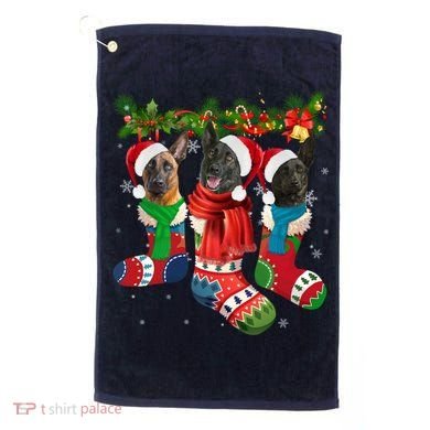 Three Dutch Shepherds In Christmas Socks Golf Towel