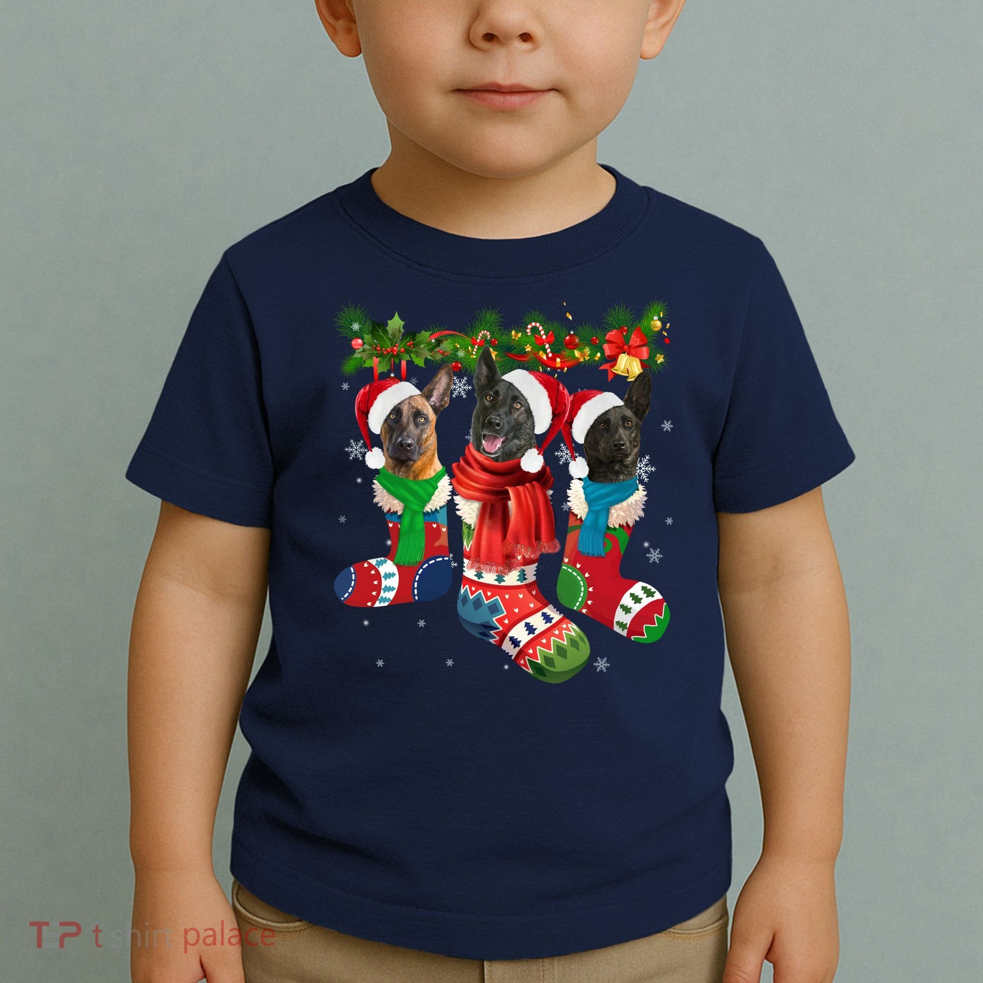 Three Dutch Shepherds In Christmas Socks Toddler T-Shirt