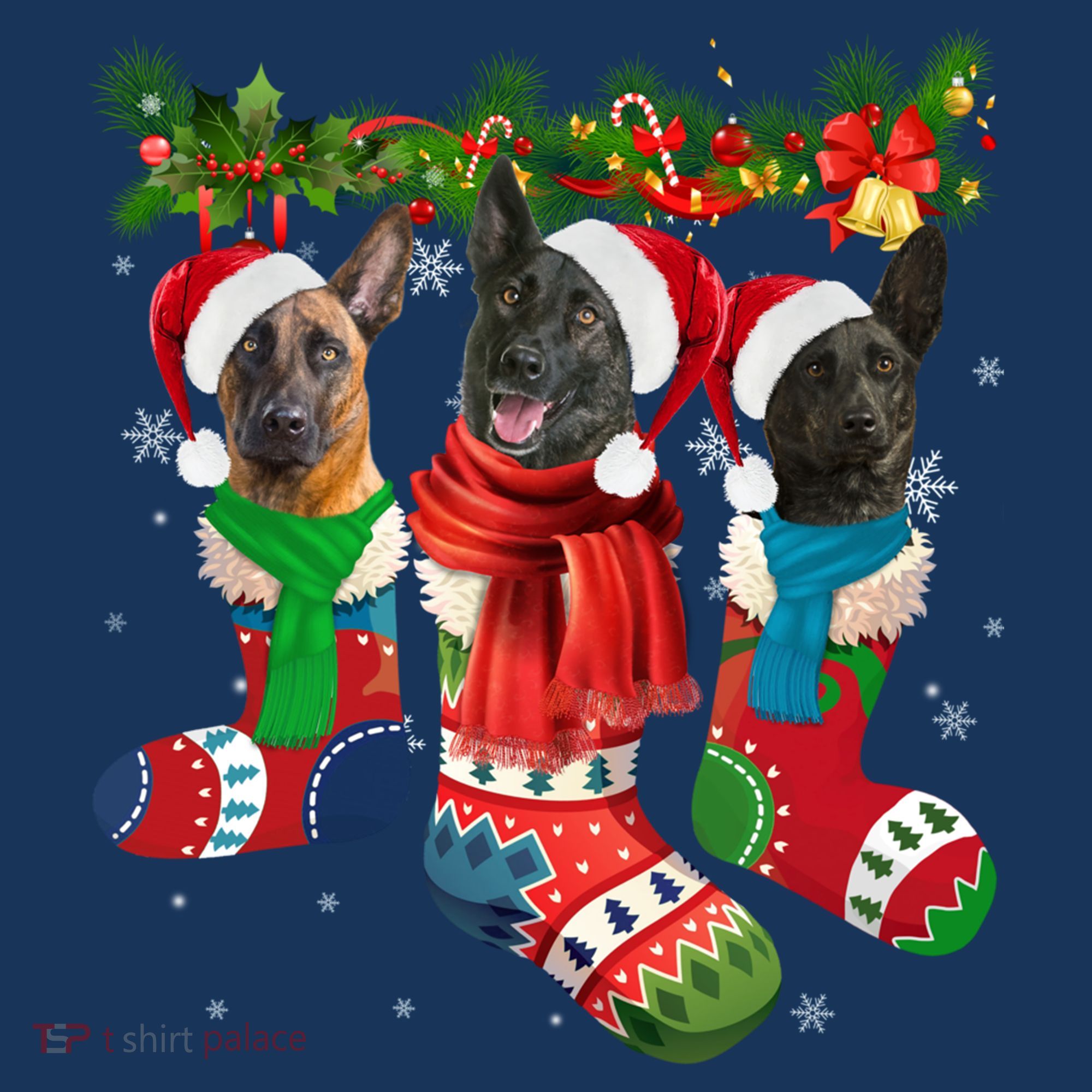 Three Dutch Shepherds In Christmas Socks Women's Long Sleeve Shirt