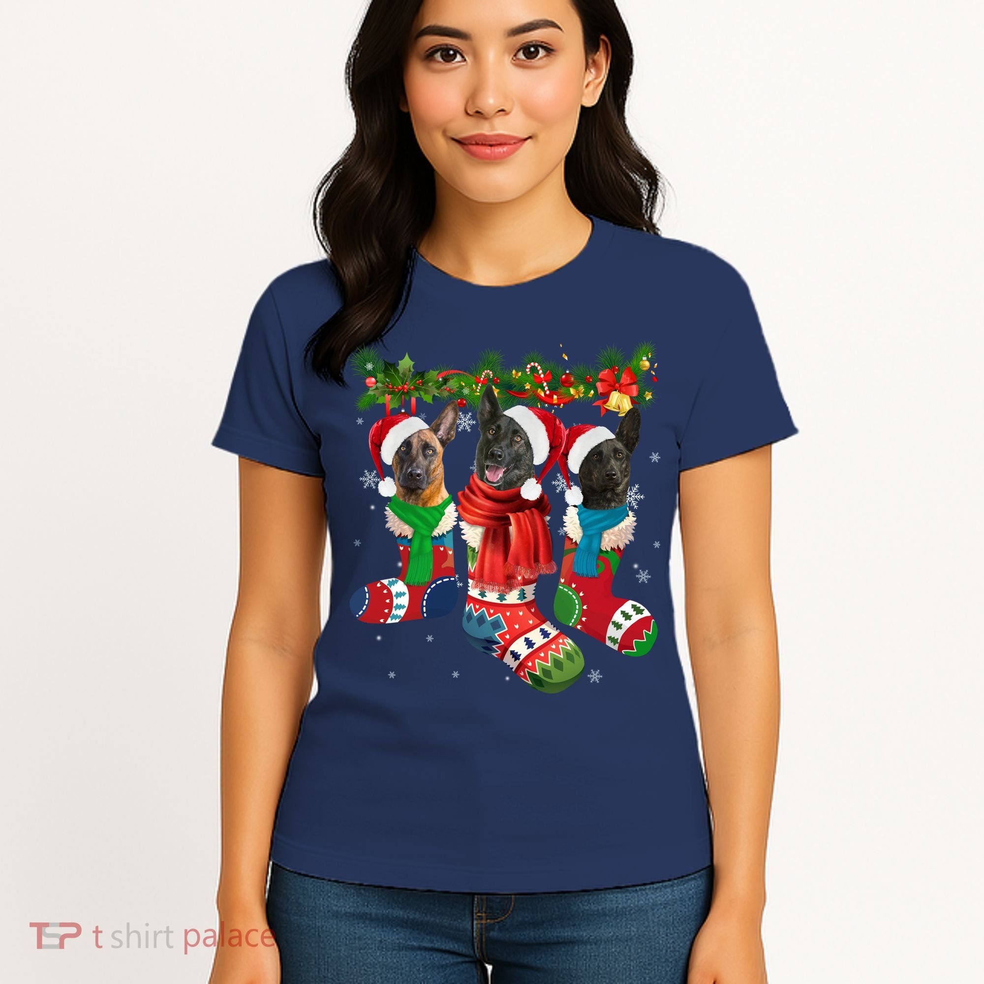 Three Dutch Shepherds In Christmas Socks Women's T-Shirt