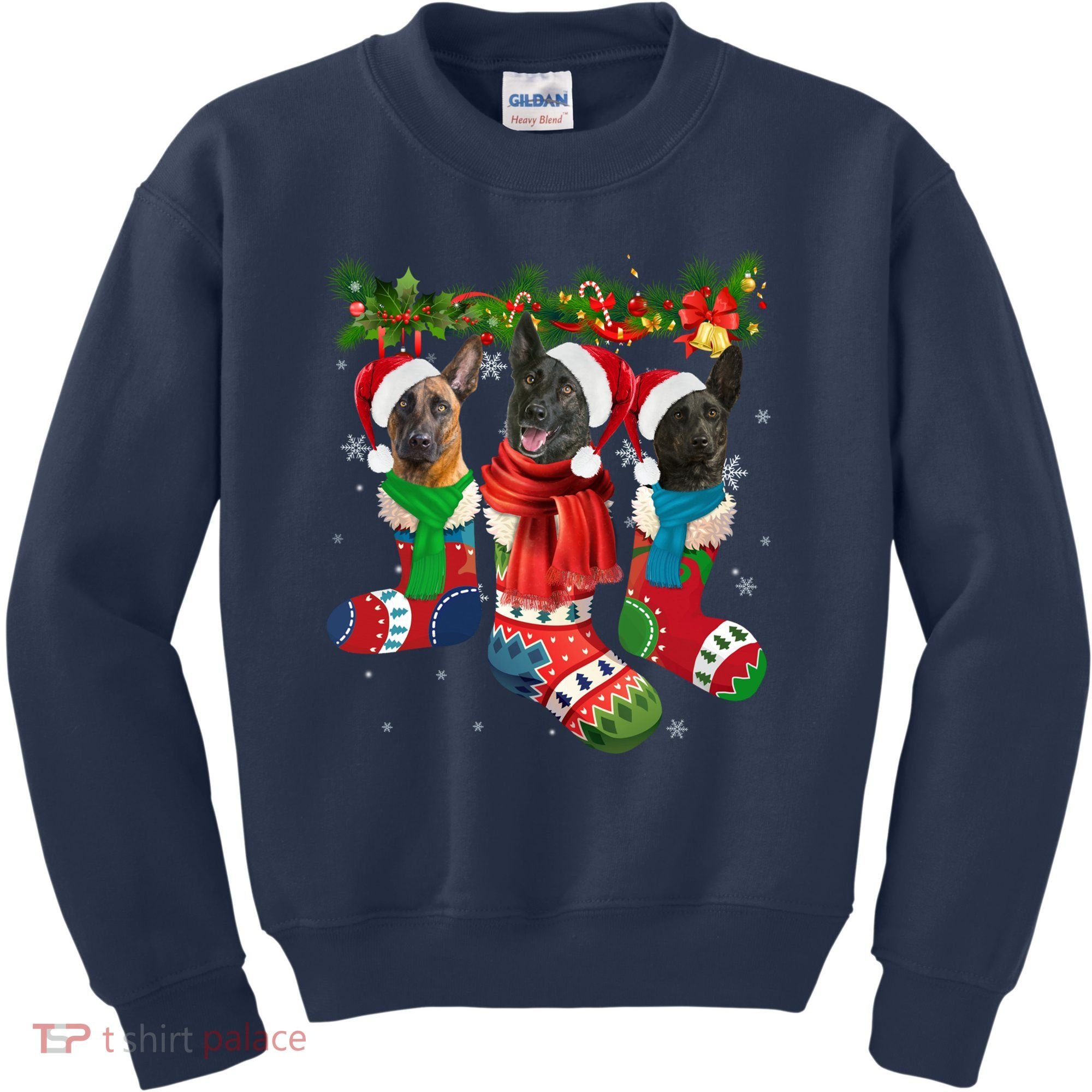 Three Dutch Shepherds In Christmas Socks Kids Sweatshirt