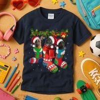 Three Dutch Shepherds In Christmas Socks Kids T-Shirt thumb 3