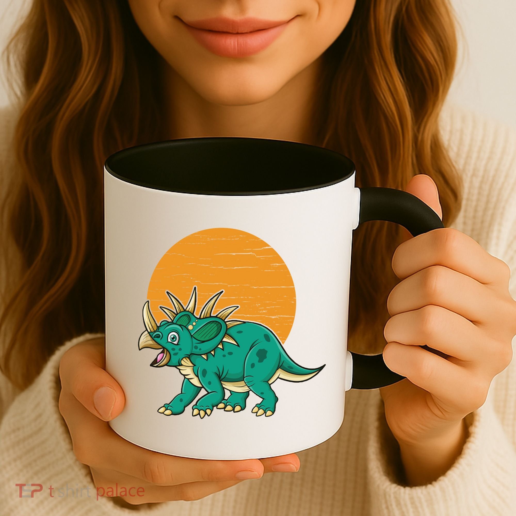 Triceratops Dinosaur Sunset Coffee Mug