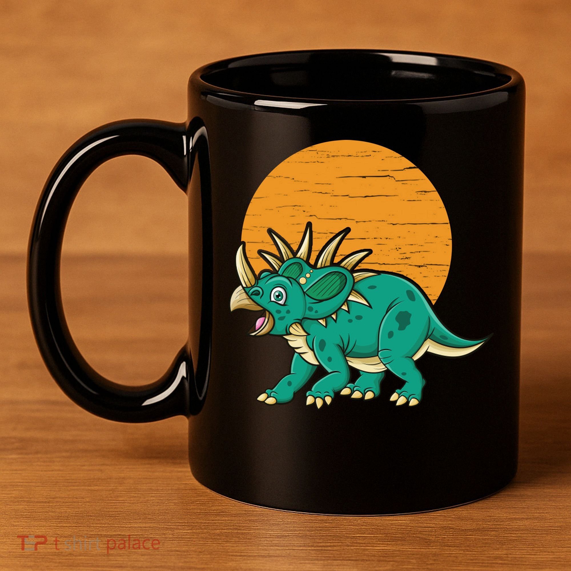 Triceratops Dinosaur Sunset 11oz C Handle Ceramic Mug