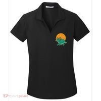 Triceratops Dinosaur Sunset Women's Dry Zone Grid Polo thumb 0