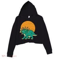 Triceratops Dinosaur Sunset Crop Fleece Hoodie thumb 0