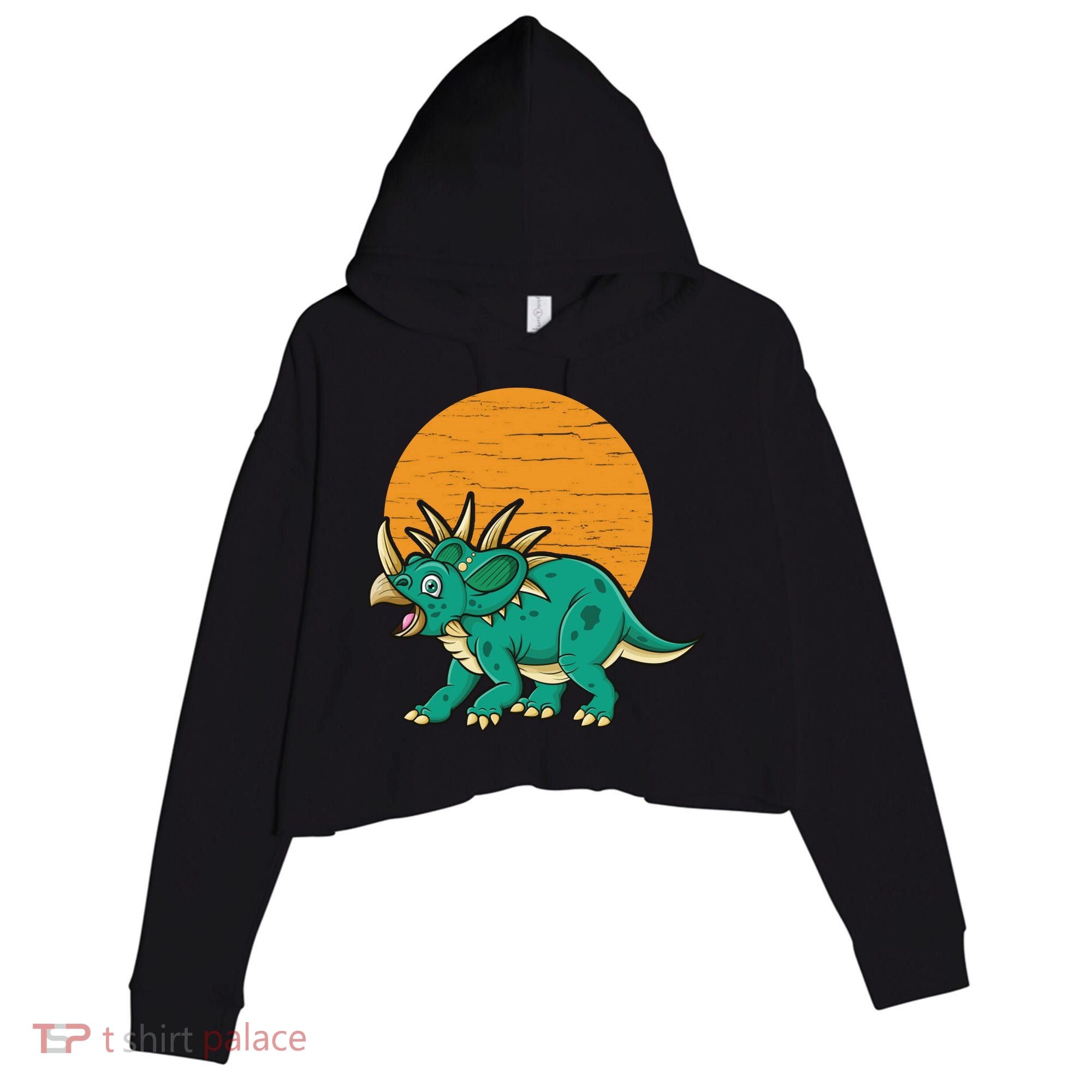 Triceratops Dinosaur Sunset Crop Fleece Hoodie