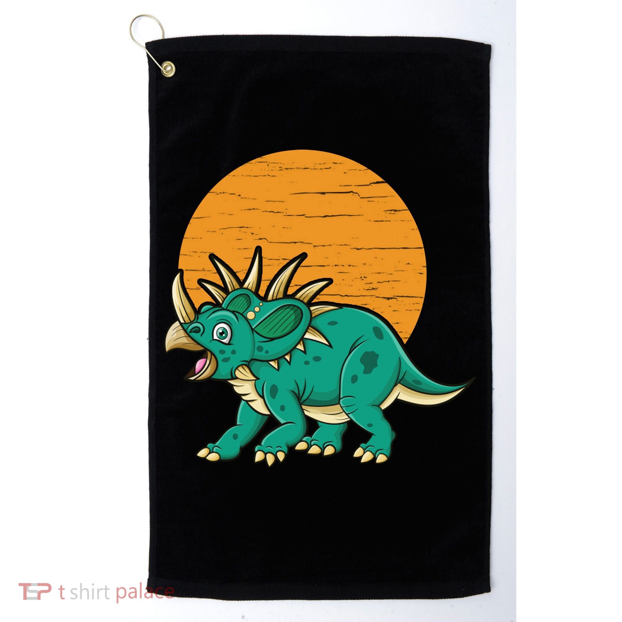 Triceratops Dinosaur Sunset Golf Towel