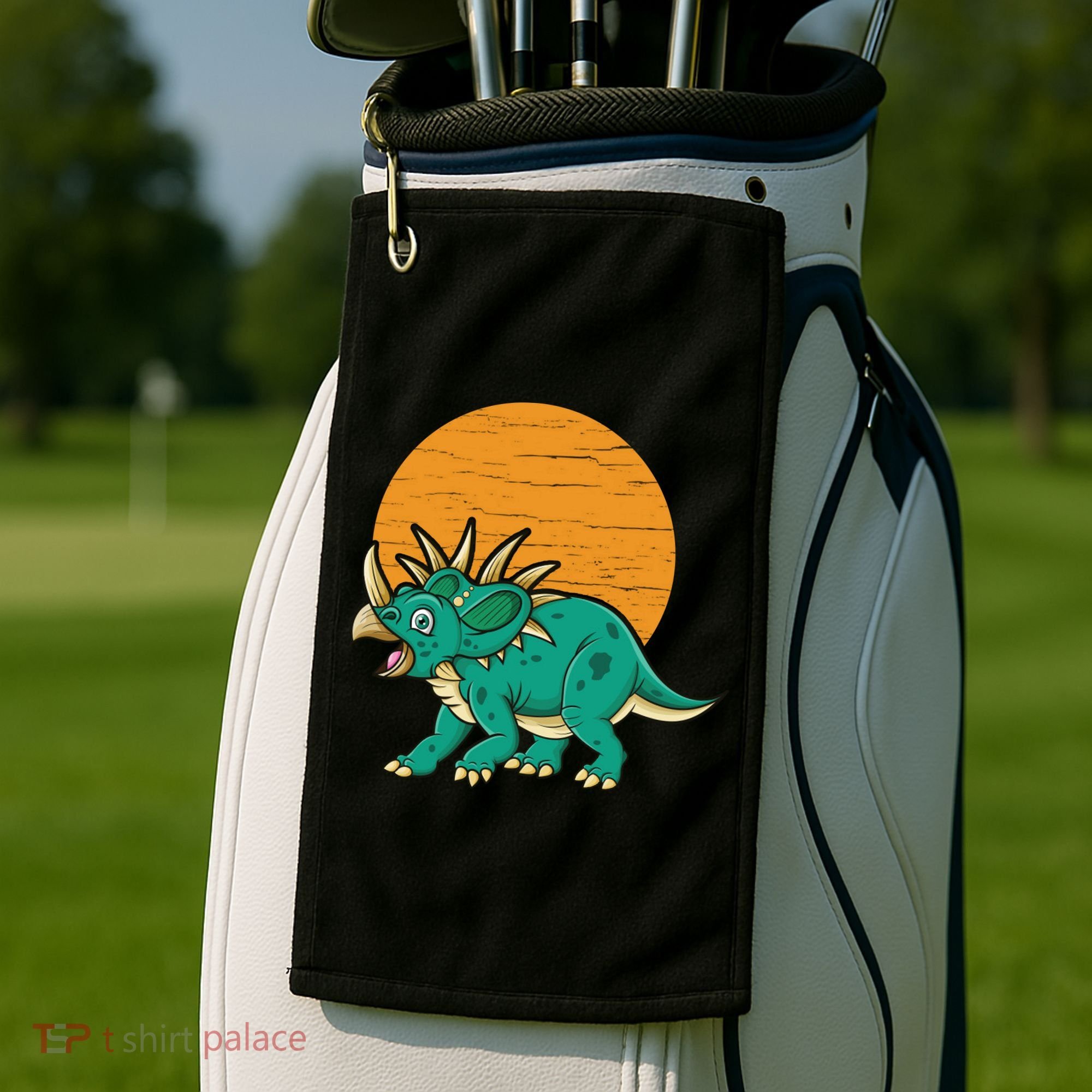 Triceratops Dinosaur Sunset Golf Towel