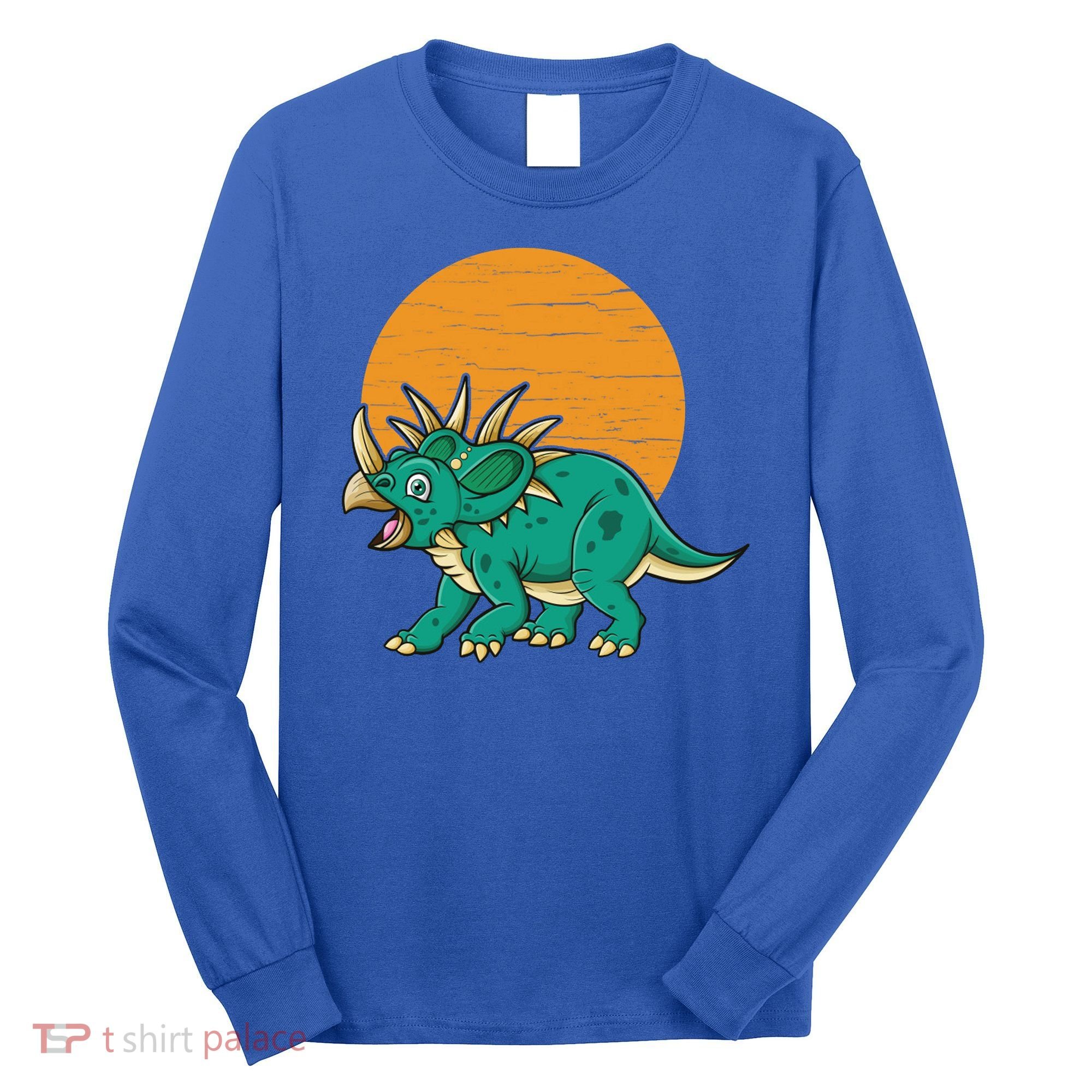 Triceratops Dinosaur Sunset Long Sleeve Shirt
