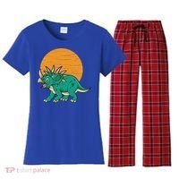 Triceratops Dinosaur Sunset Women's Flannel Pajama Set thumb 0
