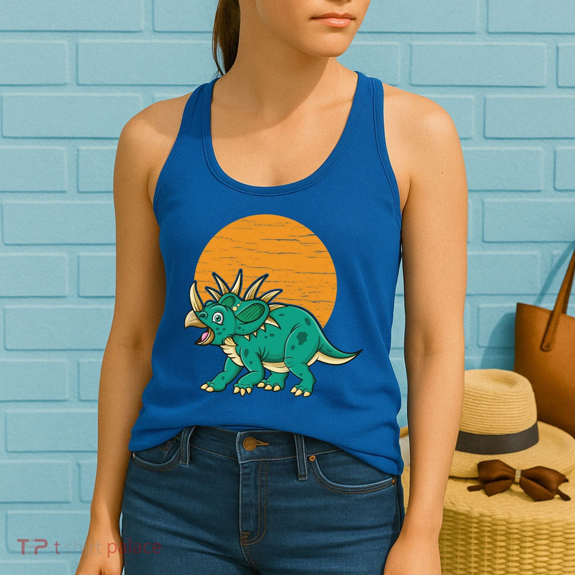 Triceratops Dinosaur Sunset Women's Tank Top