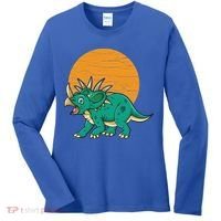 Triceratops Dinosaur Sunset Women's Long Sleeve Shirt thumb 0