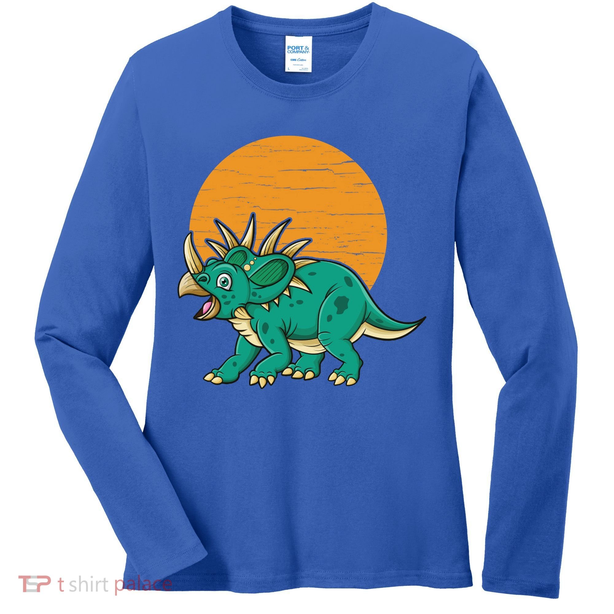 Triceratops Dinosaur Sunset Women's Long Sleeve Shirt