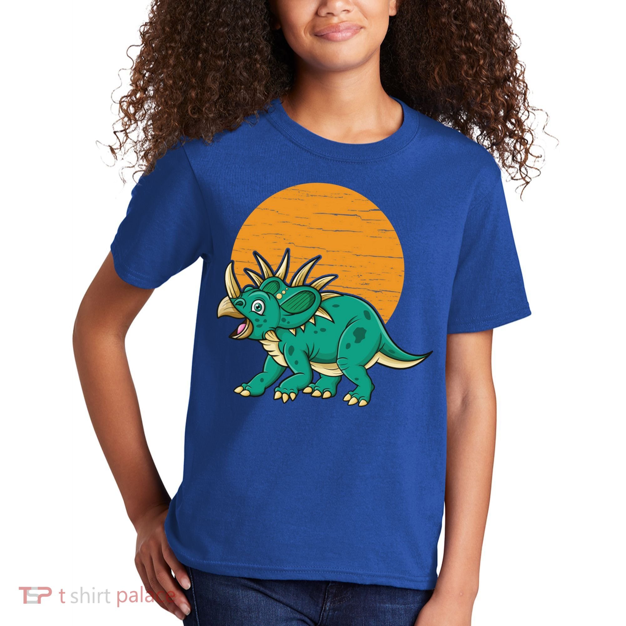 Triceratops Dinosaur Sunset Kids T-Shirt