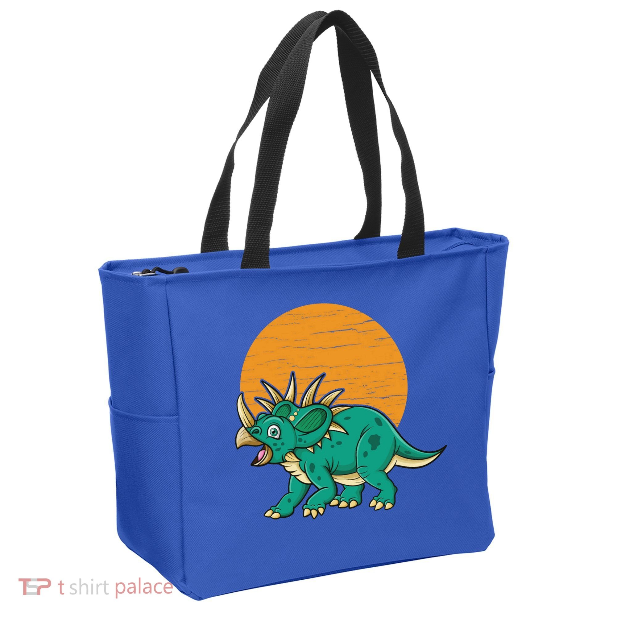 Triceratops Dinosaur Sunset Tote Bag
