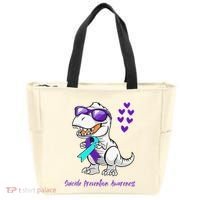 Trex Dinosaur Suicide Prevention Awareness Day Dino Tote Bag thumb 0