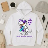 Trex Dinosaur Suicide Prevention Awareness Day Dino Hoodie thumb 3