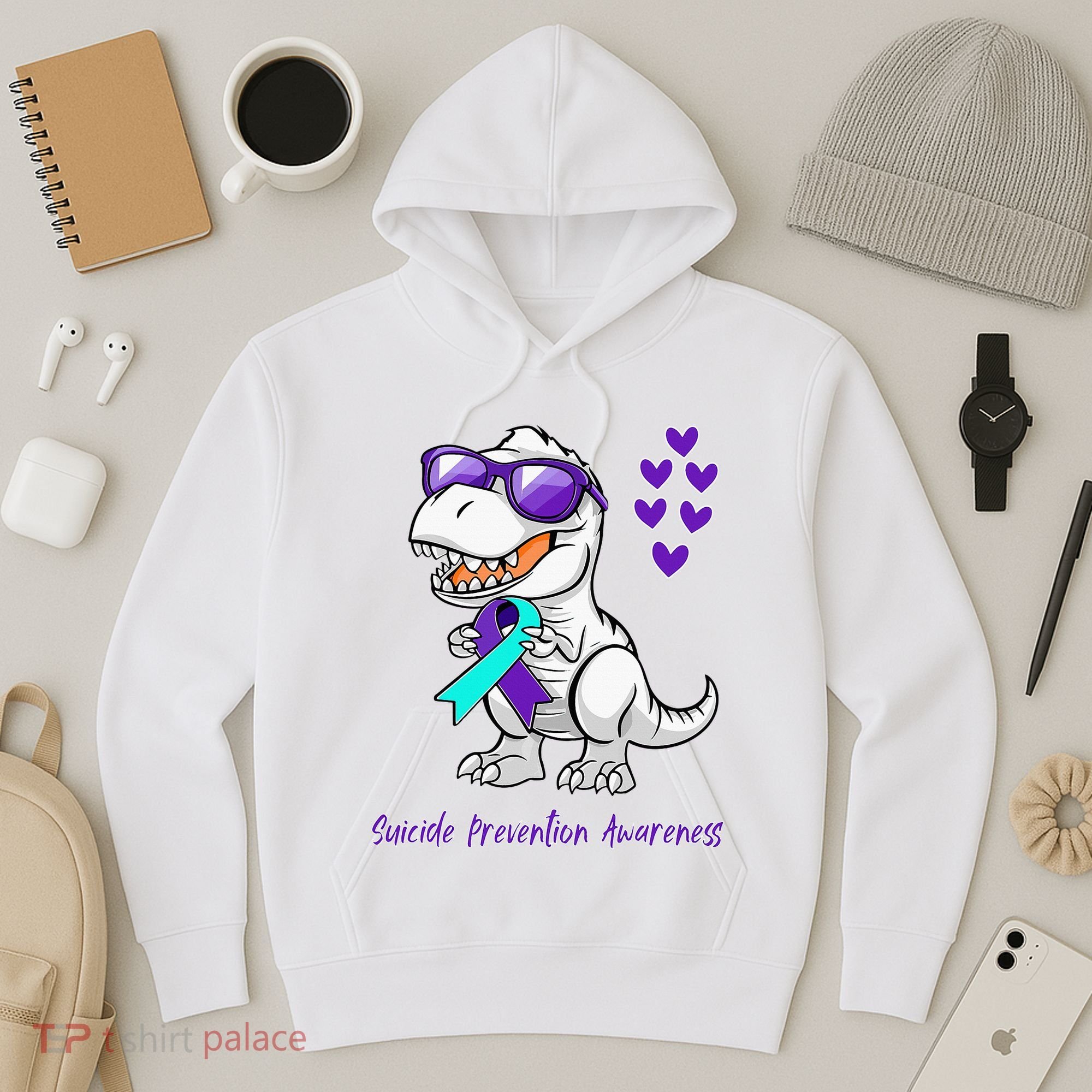 Trex Dinosaur Suicide Prevention Awareness Day Dino Hoodie