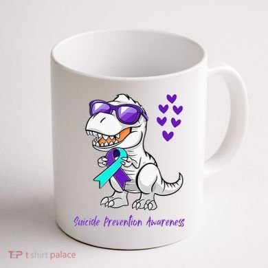Trex Dinosaur Suicide Prevention Awareness Day Dino Coffee Mug back