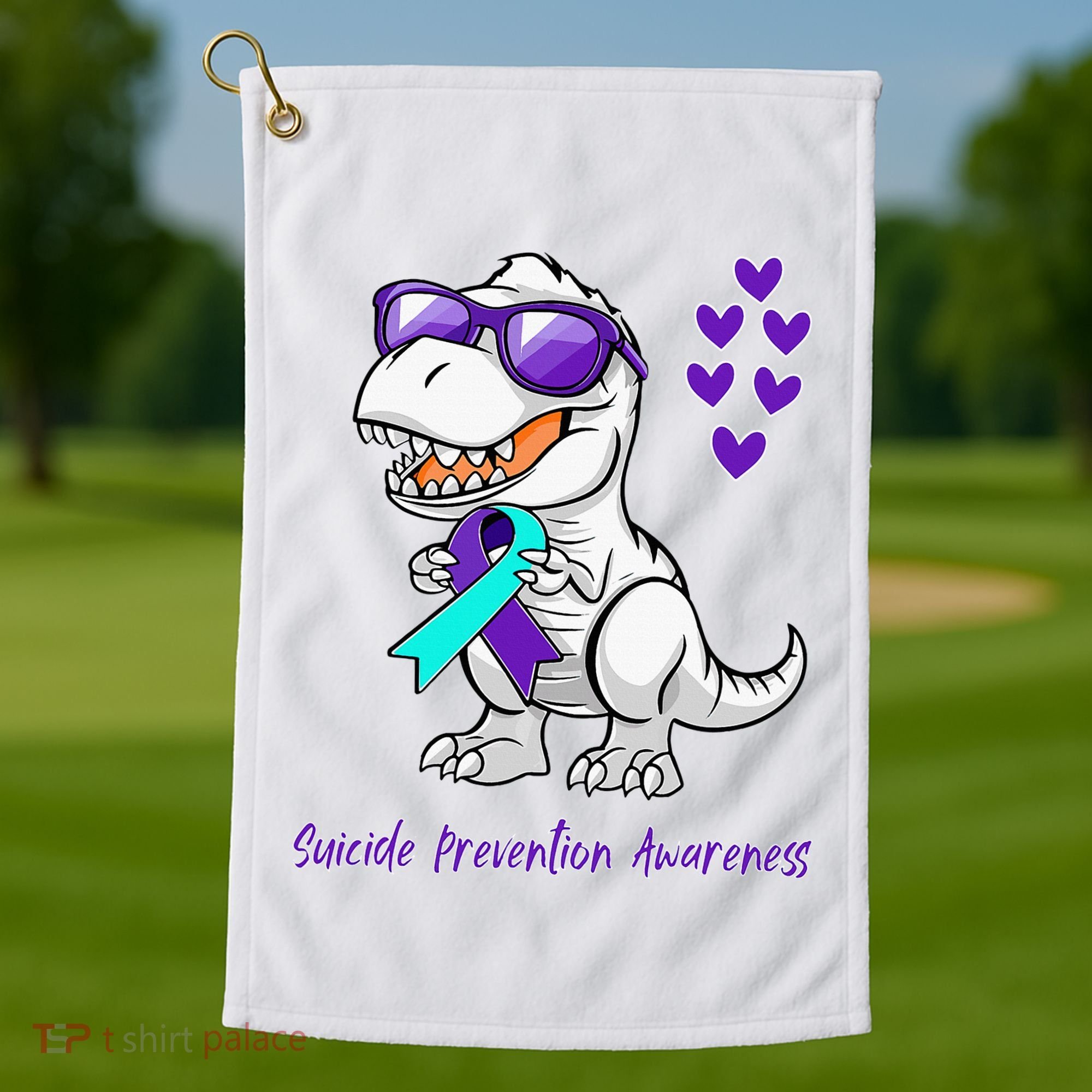 Trex Dinosaur Suicide Prevention Awareness Day Dino Golf Towel