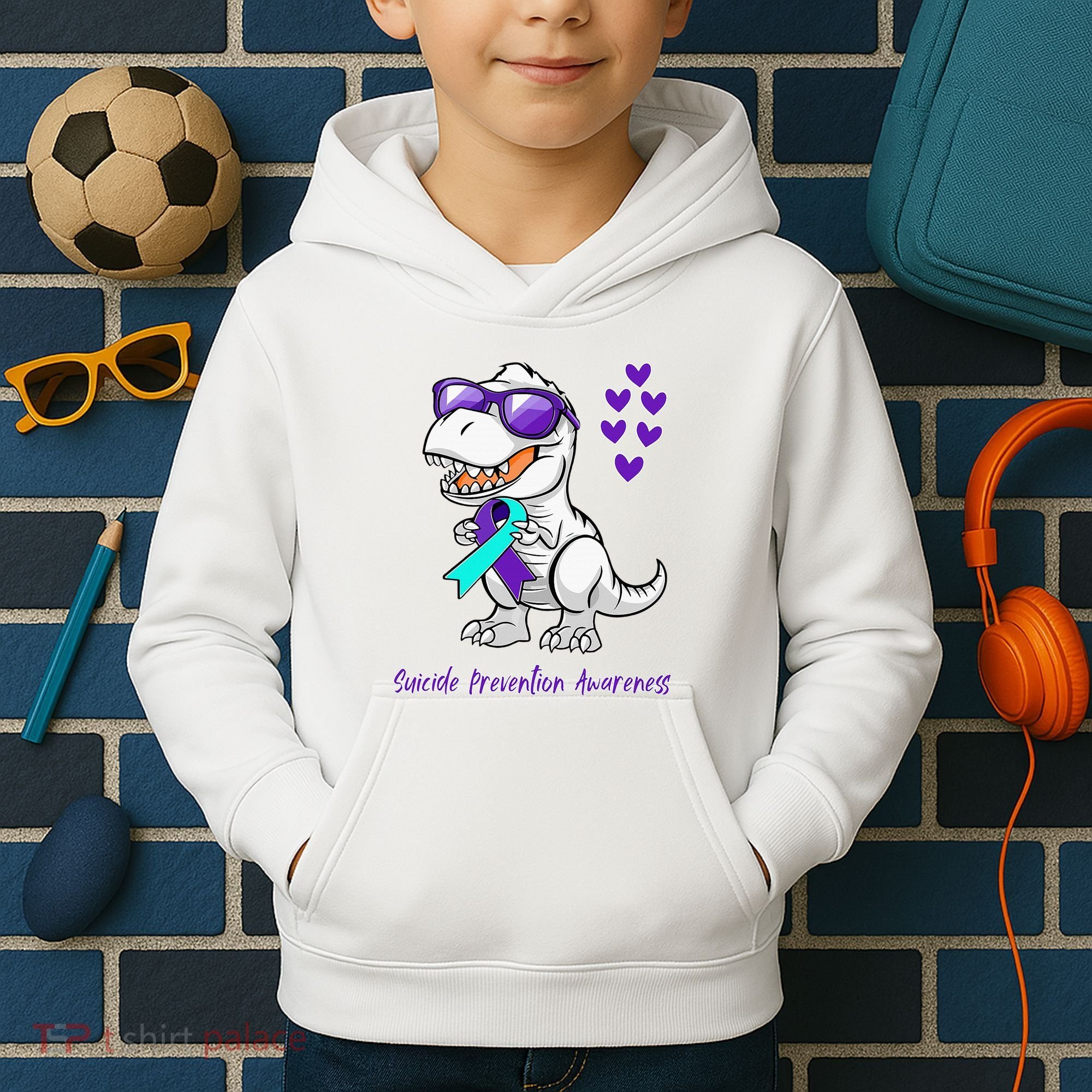 Trex Dinosaur Suicide Prevention Awareness Day Dino Kids Hoodie