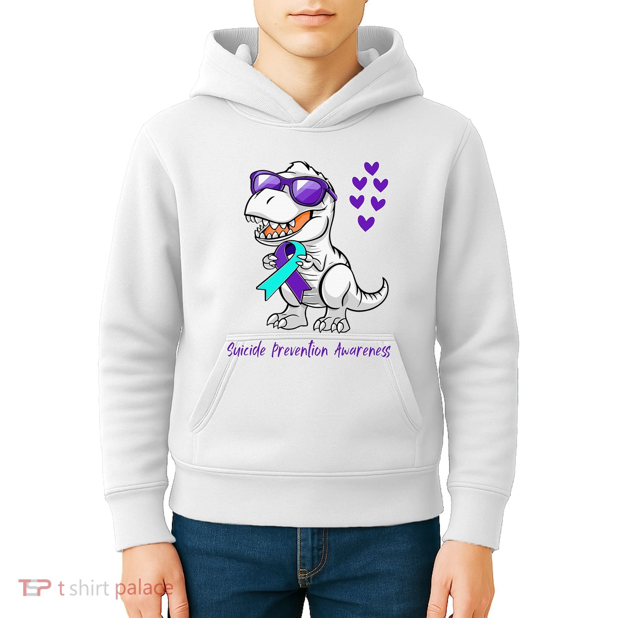 Trex Dinosaur Suicide Prevention Awareness Day Dino Kids Hoodie