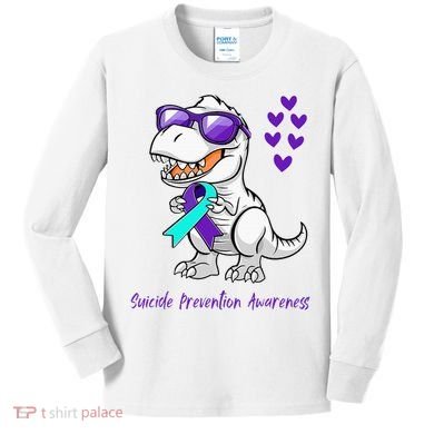 Trex Dinosaur Suicide Prevention Awareness Day Dino Kids Long Sleeve Shirt