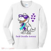 Trex Dinosaur Suicide Prevention Awareness Day Dino Kids Long Sleeve Shirt thumb 0