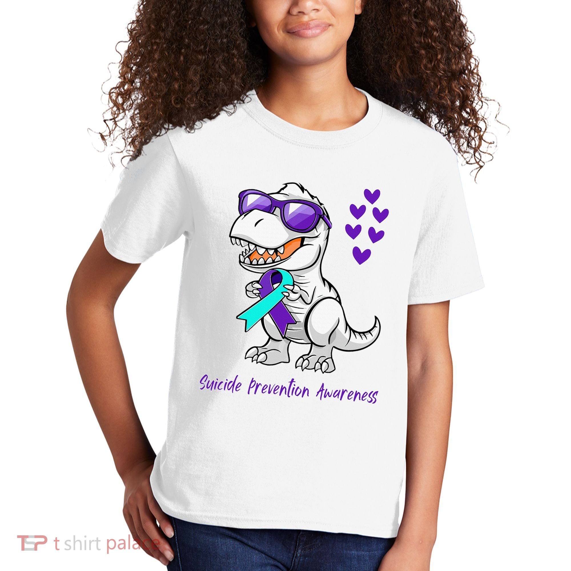 Trex Dinosaur Suicide Prevention Awareness Day Dino Kids T-Shirt
