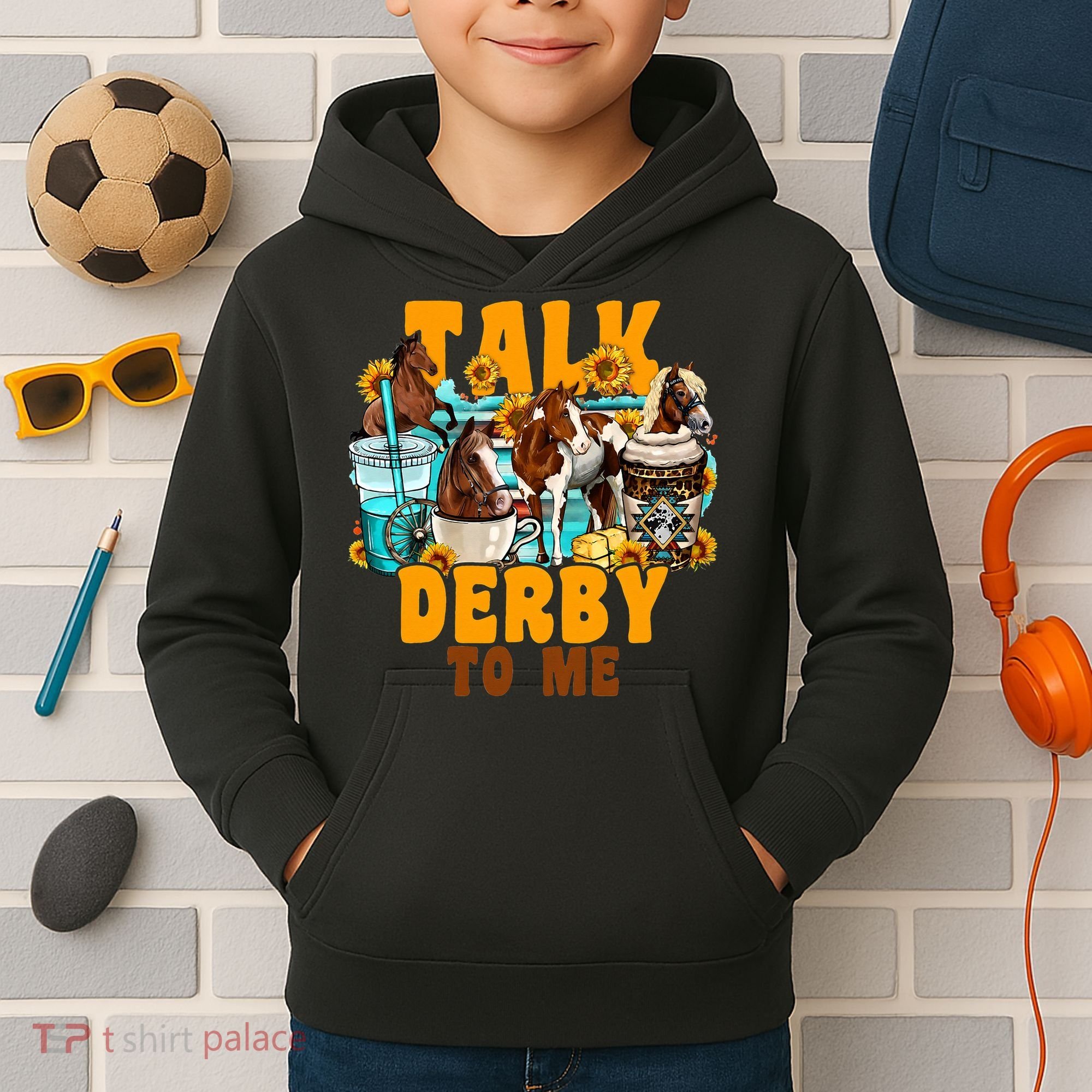 Talk Derby To Me Horse Western Horses Coffee Cups Kids Hoodie