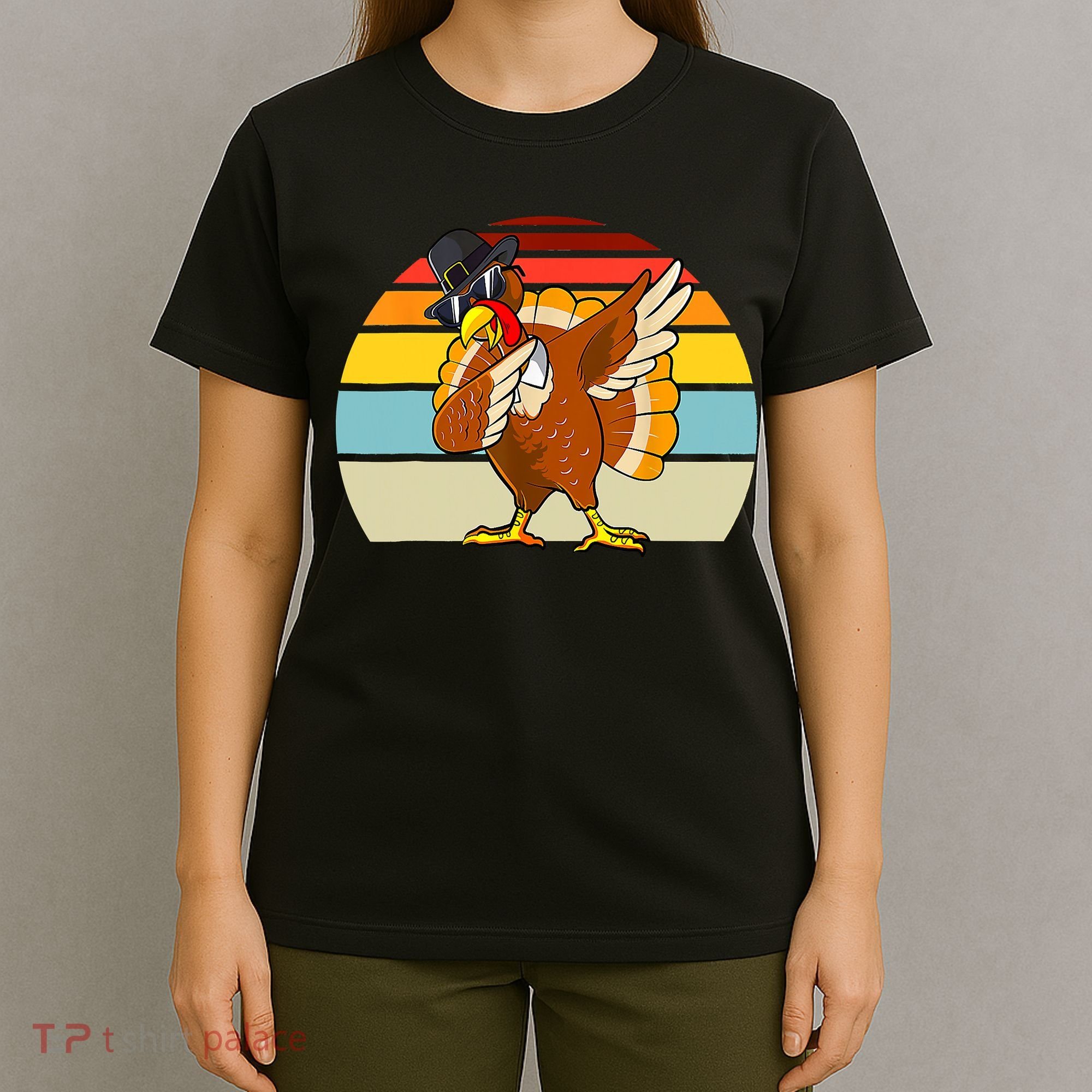 Turkey Day Thanksgiving Dabbing Pilgrim Vintage Retro T-Shirt
