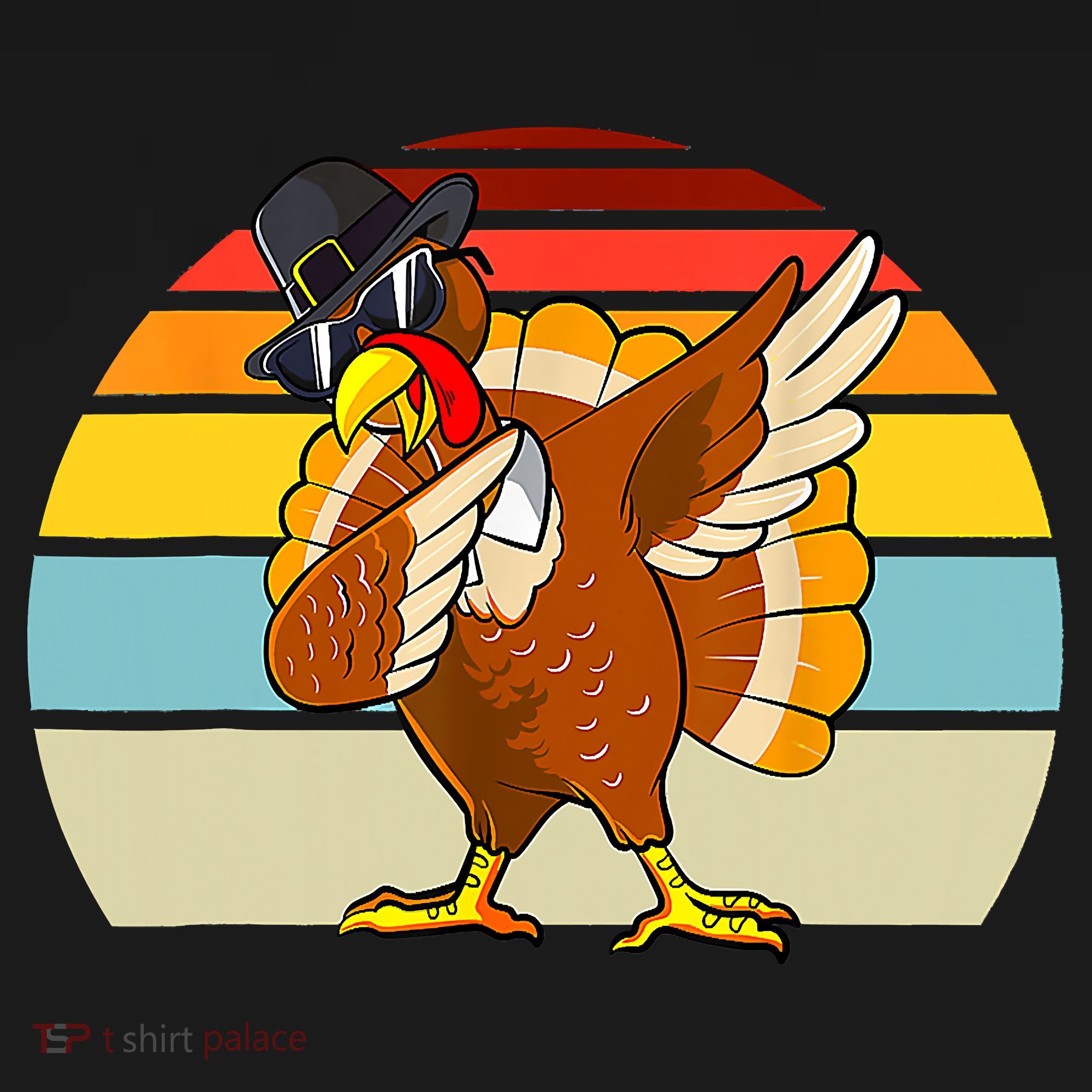 Turkey Day Thanksgiving Dabbing Pilgrim Vintage Retro T-Shirt