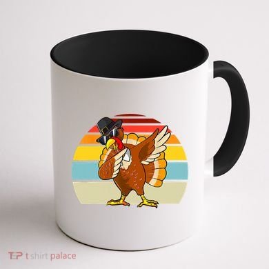 Turkey Day Thanksgiving Dabbing Pilgrim Vintage Retro Coffee Mug back