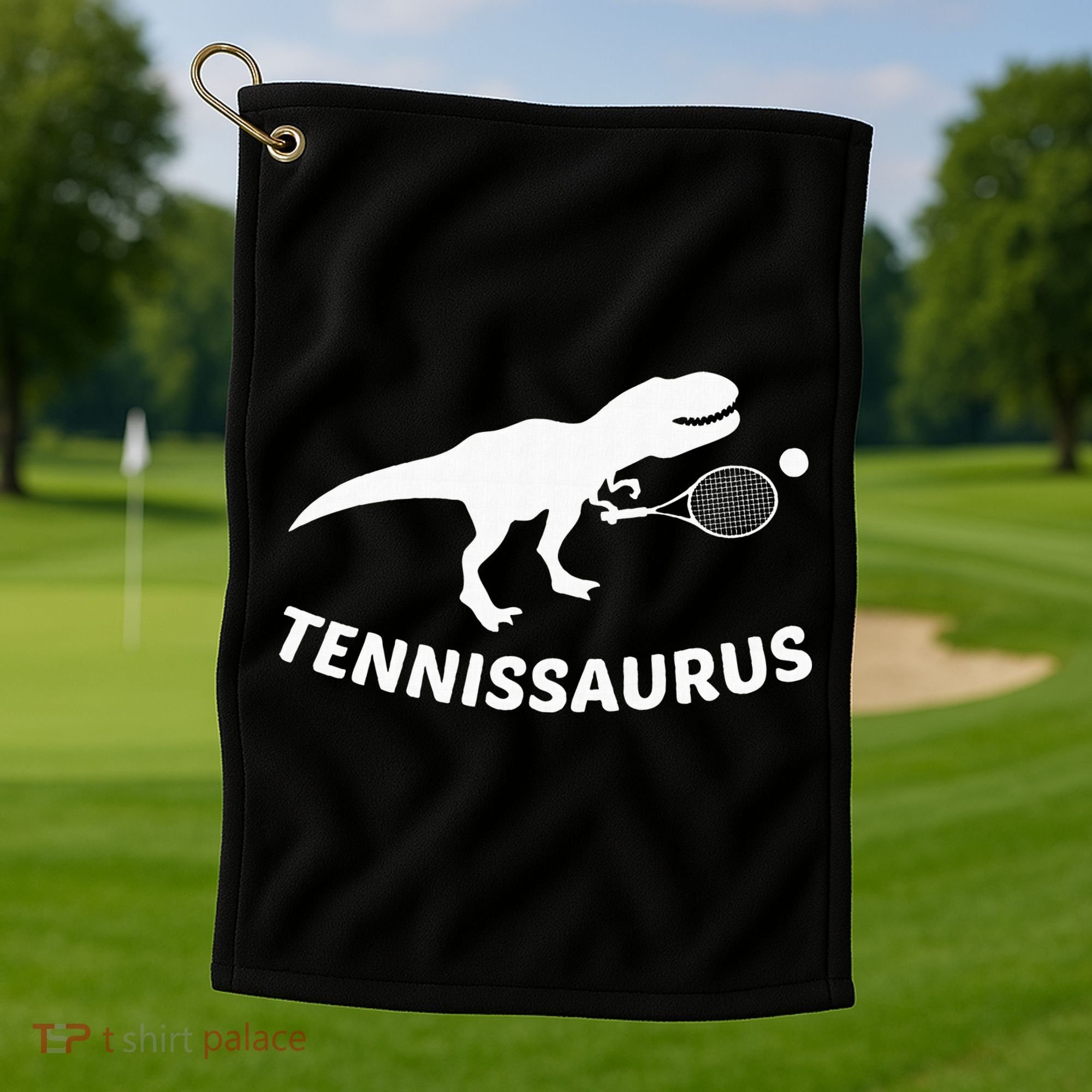 Tennisaurus Dinosaur Tennis Funny Racket T-rex Golf Towel
