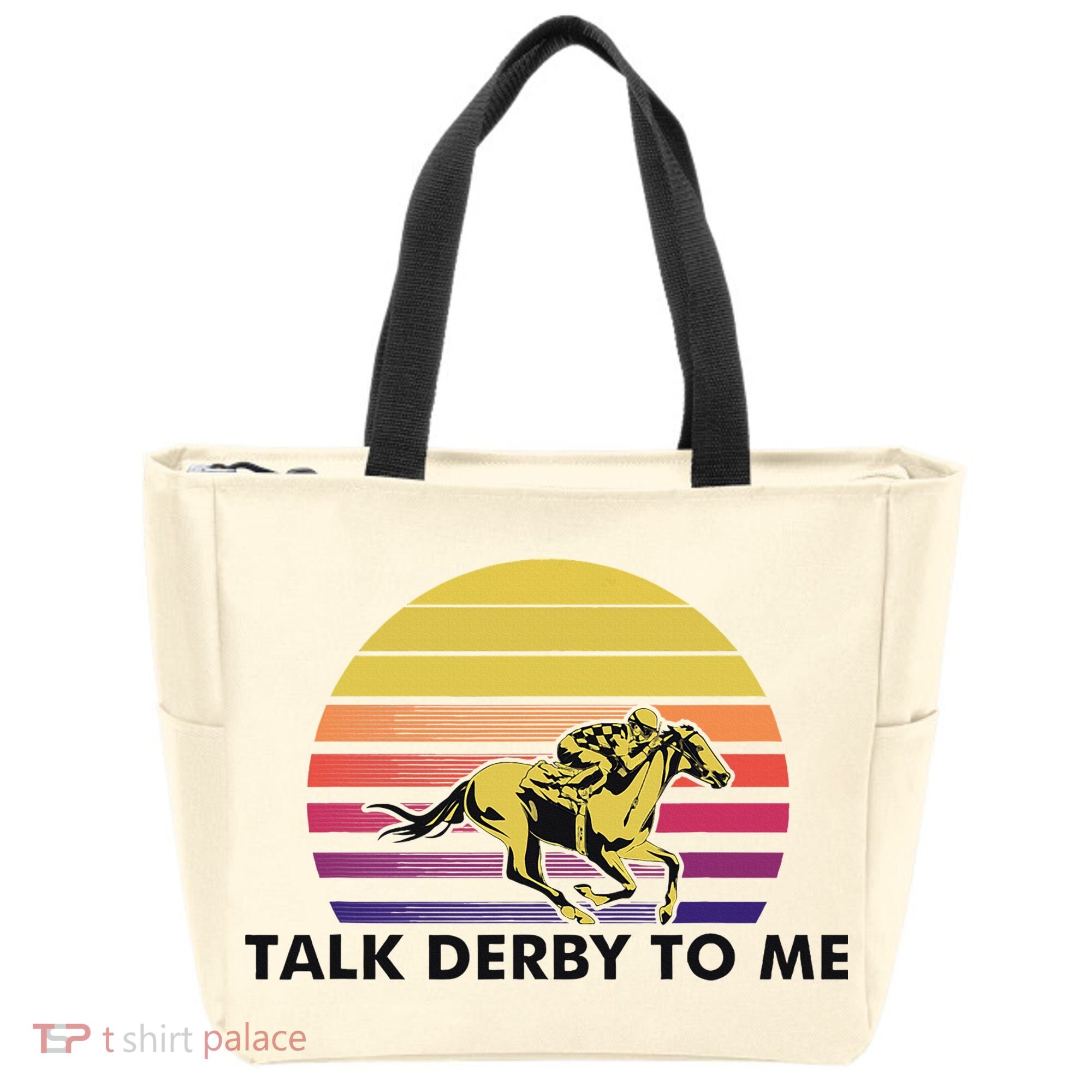 Talk Derby To Me Horse Racing Jockeys Sunset Race Tote Bag