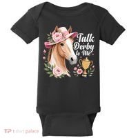 Talk Derby To Me Funny Horse Racing Meme Baby Bodysuit thumb 0