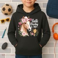 Talk Derby To Me Funny Horse Racing Meme Kids Hoodie thumb 2