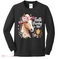 Talk Derby To Me Funny Horse Racing Meme Kids Long Sleeve Shirt thumb 0