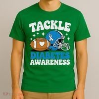 Tackle Diabetic Type 1 Blue Football Diabetes Awareness T1d T-Shirt thumb 3