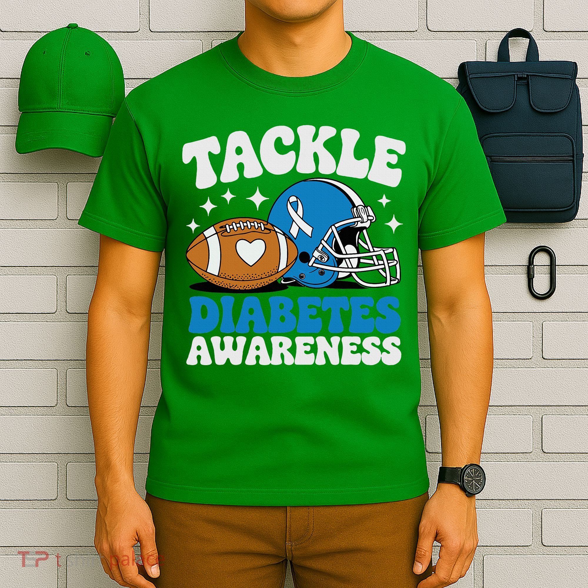 Tackle Diabetic Type 1 Blue Football Diabetes Awareness T1d T-Shirt