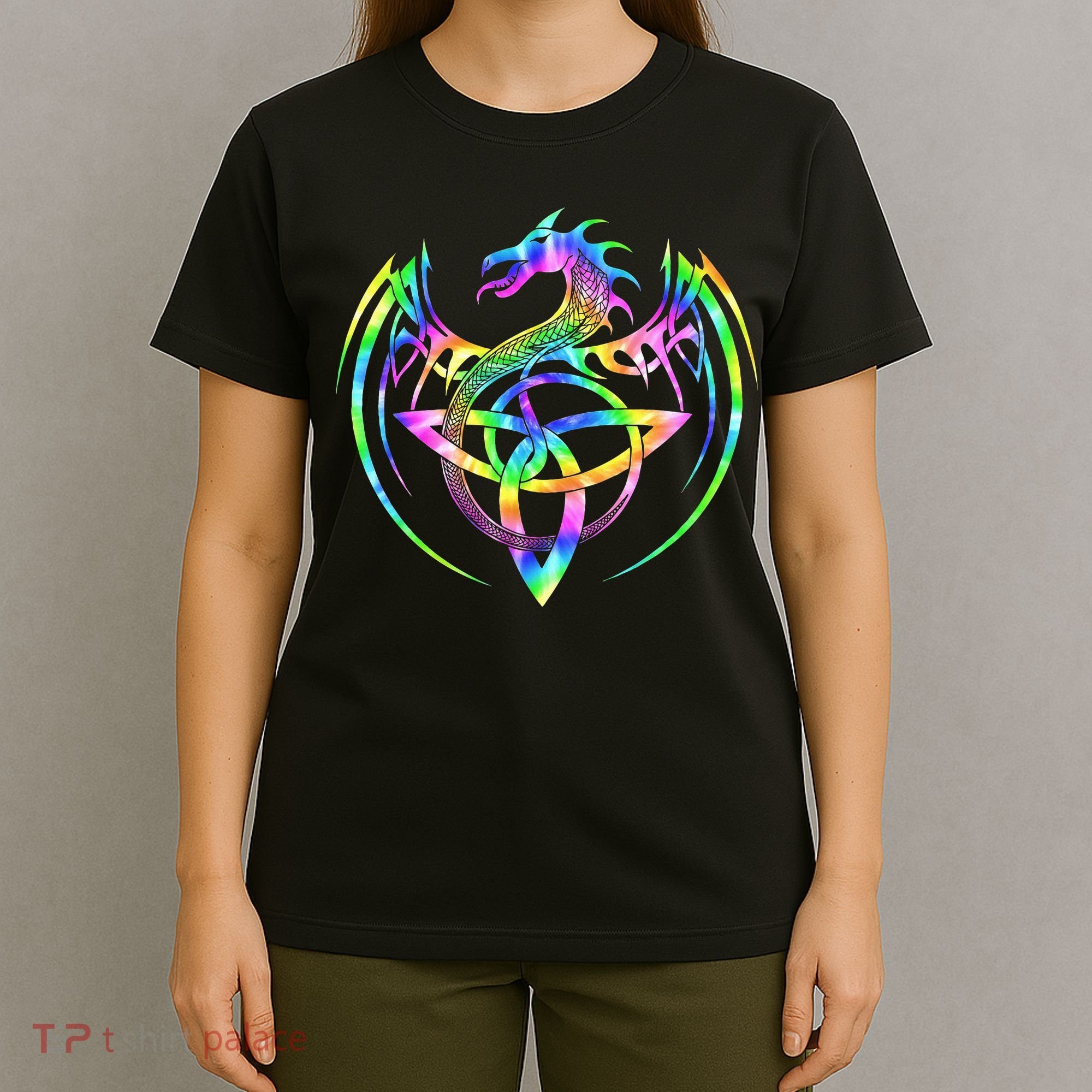 Tie Dye Tribal Celtic Knot Fantasy Dragon T-Shirt