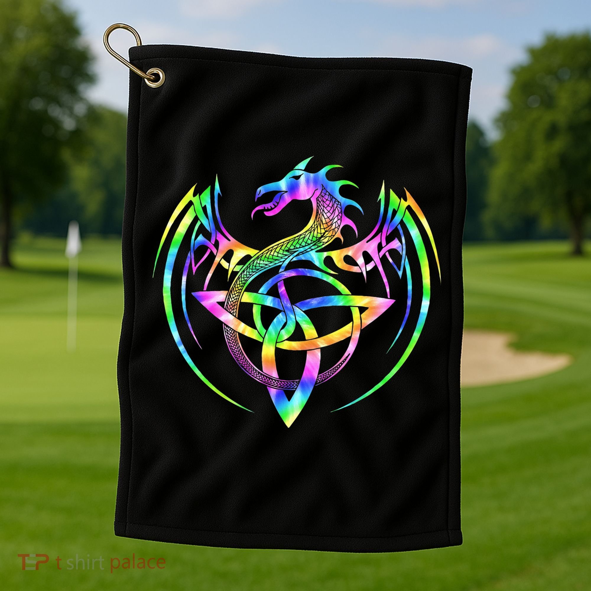 Tie Dye Tribal Celtic Knot Fantasy Dragon Golf Towel