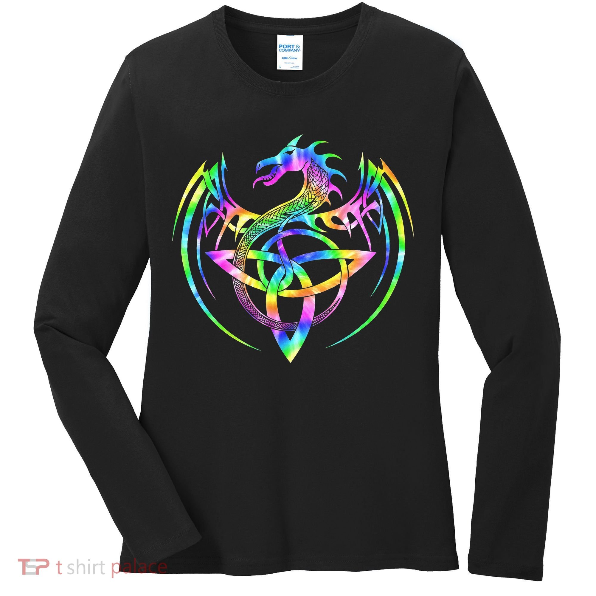 Tie Dye Tribal Celtic Knot Fantasy Dragon Women's Long Sleeve Shirt