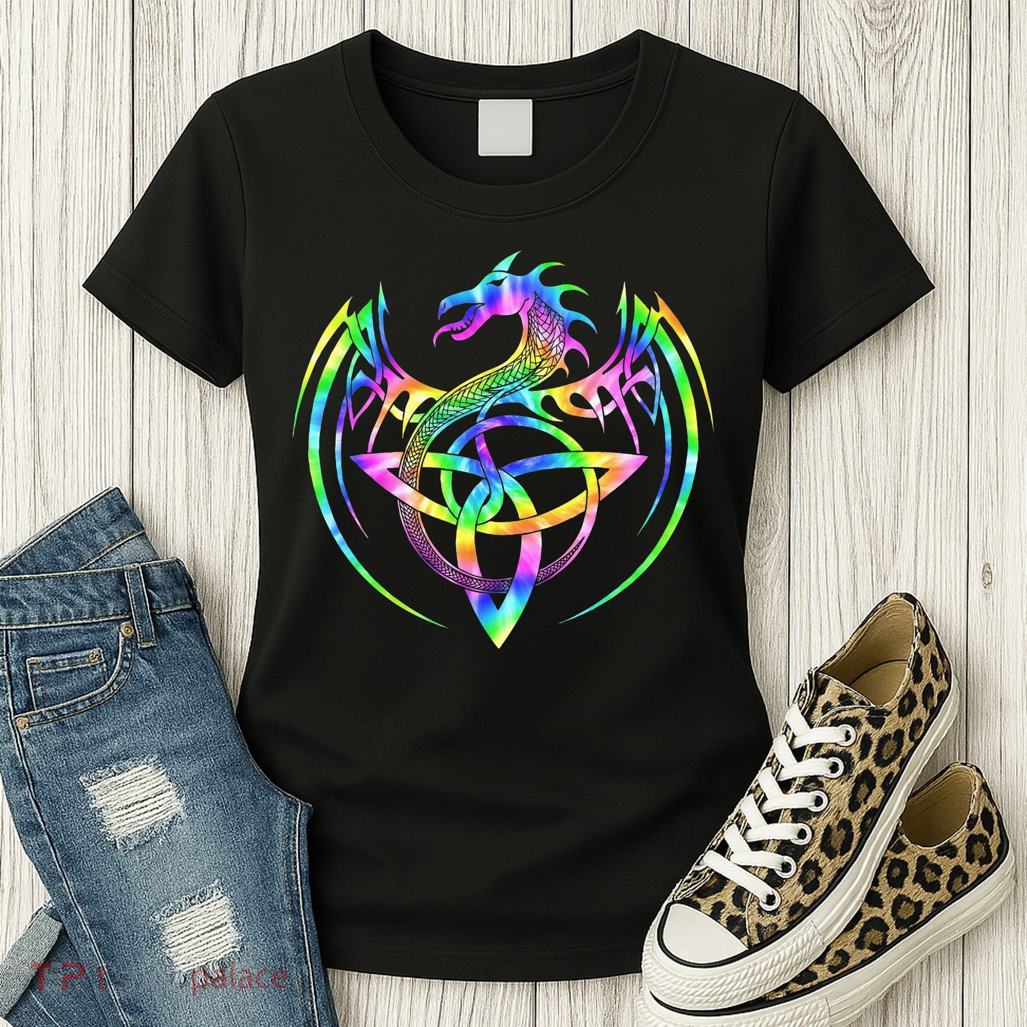 Tie Dye Tribal Celtic Knot Fantasy Dragon Women's T-Shirt